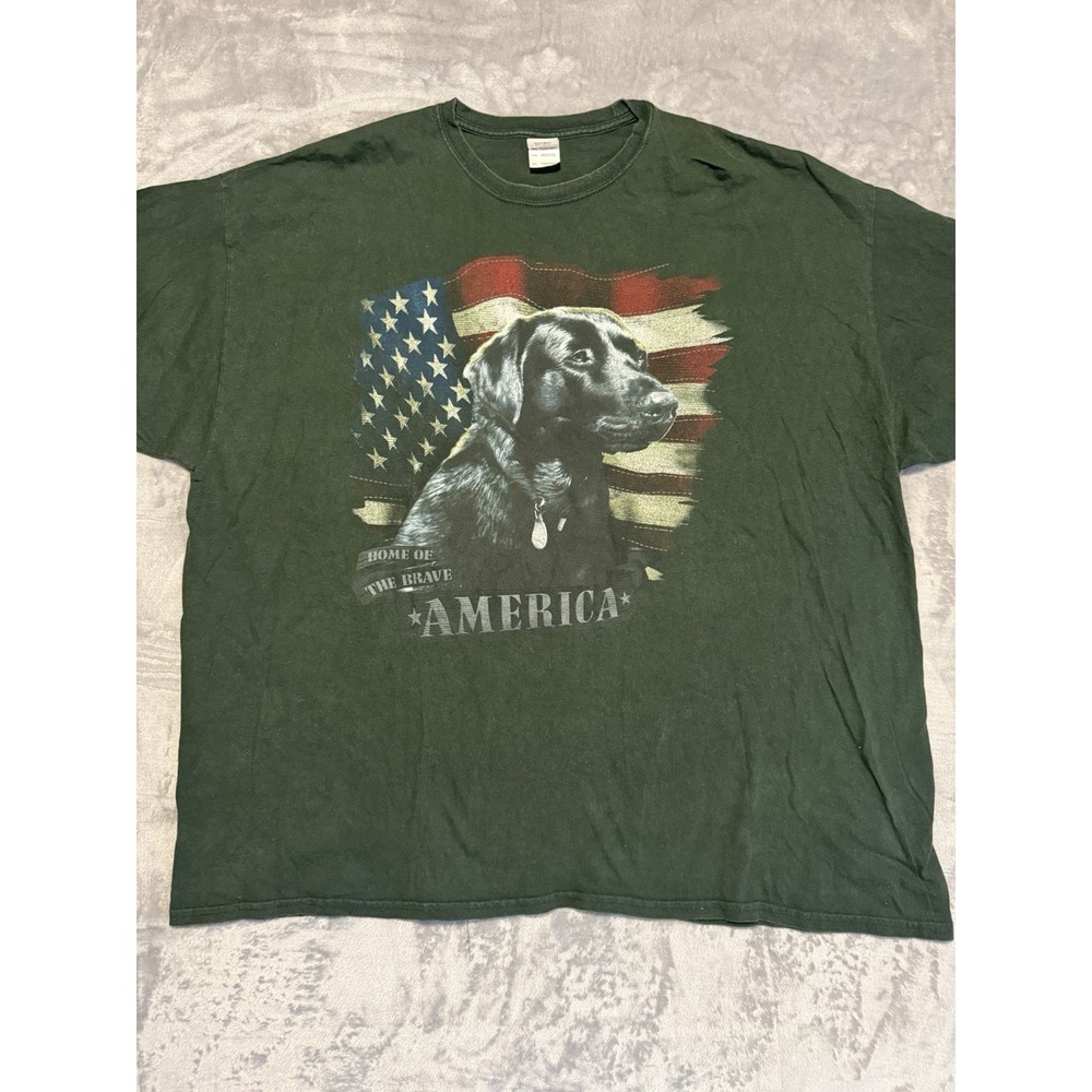 Keya T-Shirt Men 4XL Green Patriotic USA Home of The Brave Dog Graphic